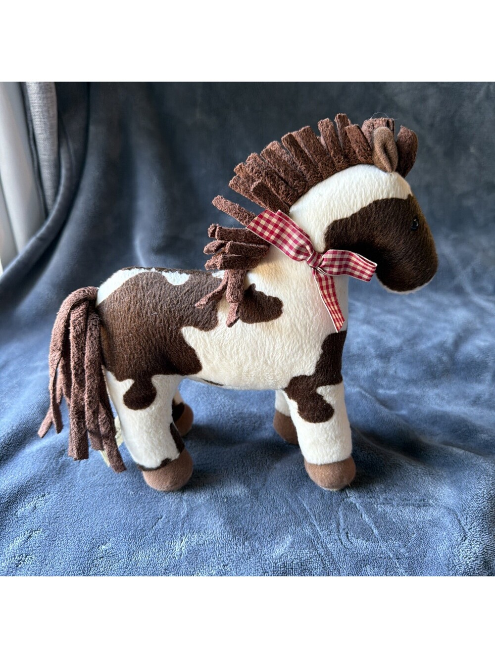 NORTH AMERICAN BEAR CO Pinto Pony Horse 8" Plush Cream Brown Baby Pull Along